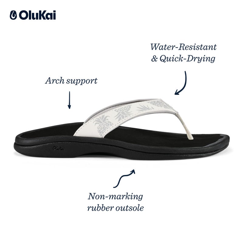 OLUKAI Ohana Women's Beach Sandals, Water Resistant Flip Flops, Arch Support & Comfort Fit, Lightweight & Durable, Enhanced Grip & Traction, Bright White/Hua, 6 - Image 3